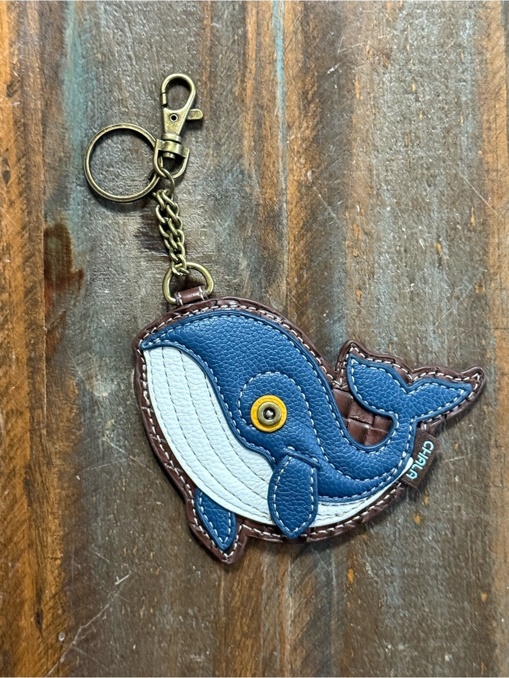 CHALA Whale Coin Purse Keychain Bag Charm Blue Brown Woven Leather NWOT